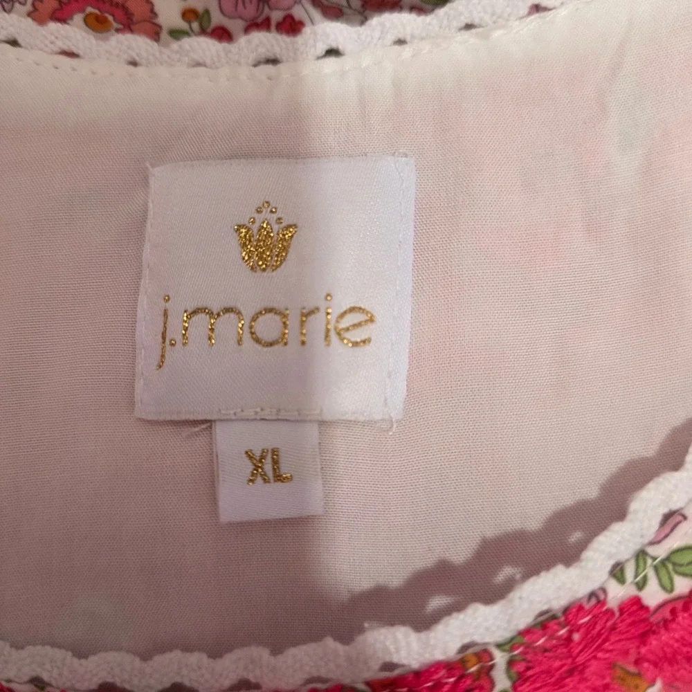 J Marie XL Pink Floral Embroidered Flutter Sleeve Boho Peasant Tunic Blouse Top